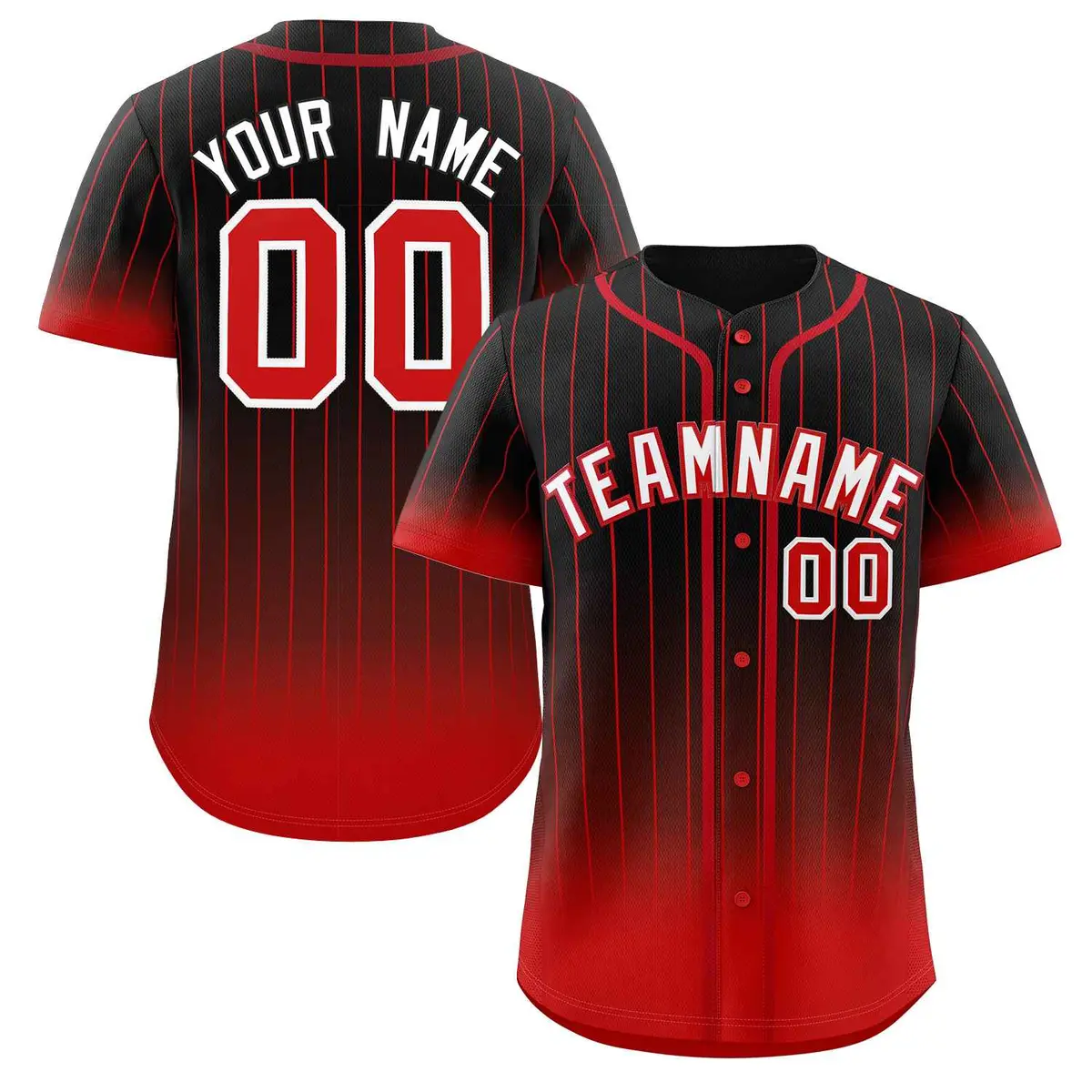 Black Red-White Gradient Stripe Baseball Jersey