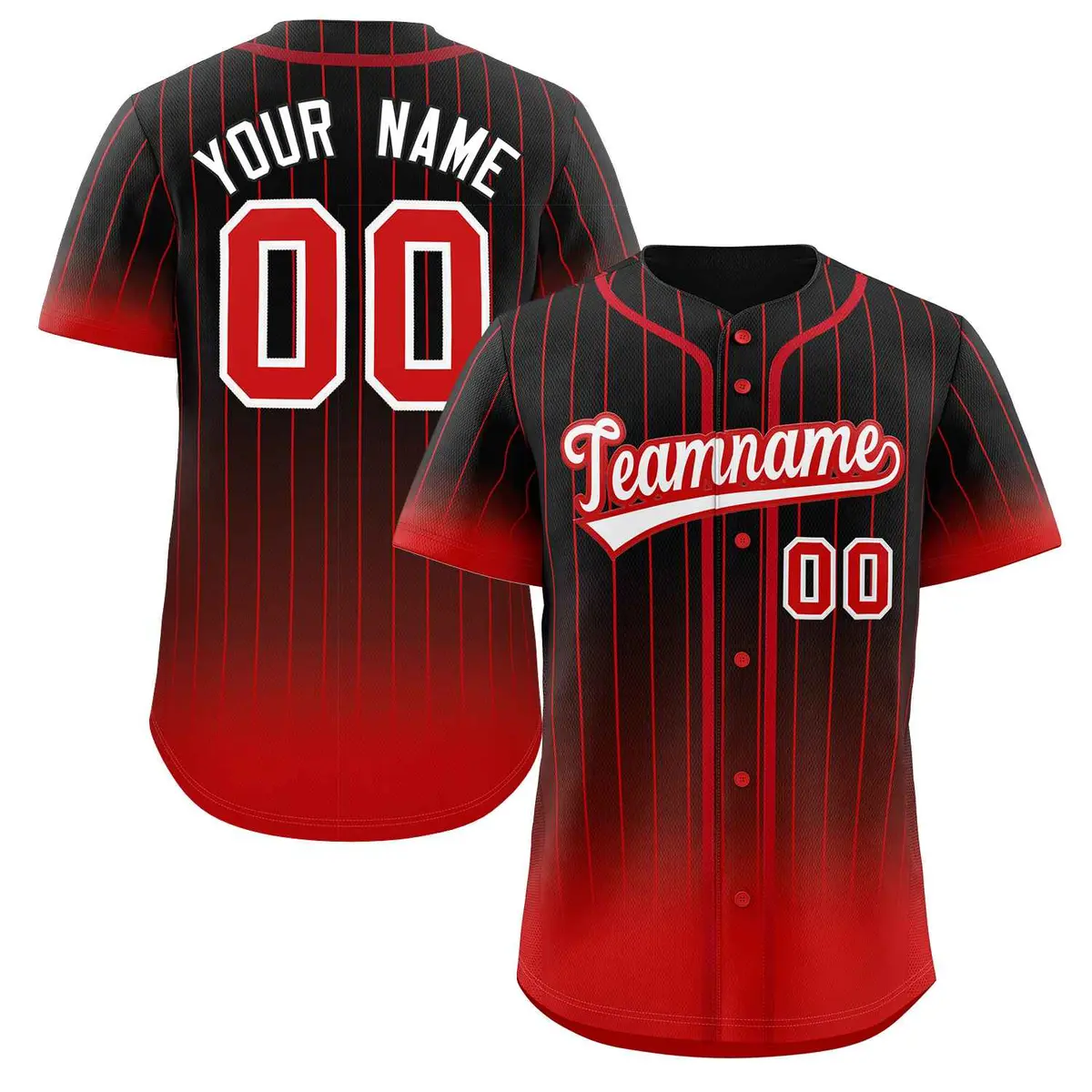 Black Red-White Gradient Stripe Baseball Jersey