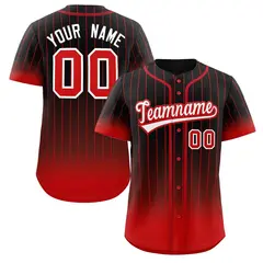 Black Red-White Gradient Stripe Baseball Jersey