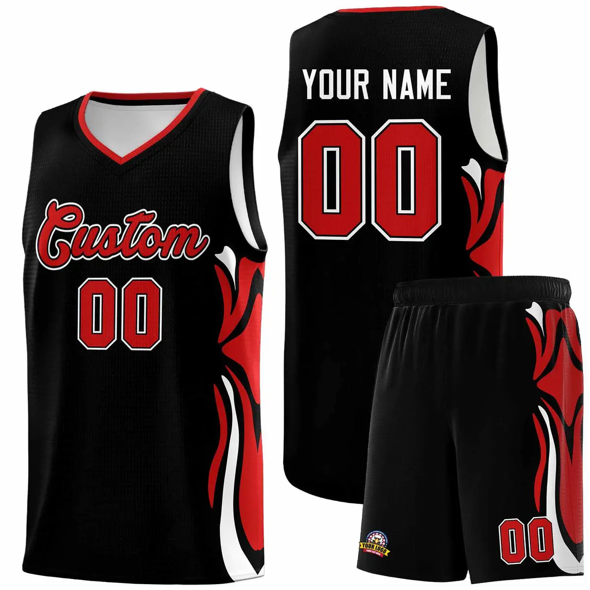 Black Red-White Graffiti Side Curve Basketball Jersey Sets