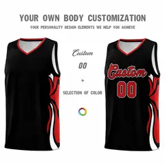 Black Red-White Graffiti Side Curve Basketball Jersey Sets 3