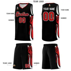 Black Red-White Graffiti Side Curve Basketball Jersey Sets 5