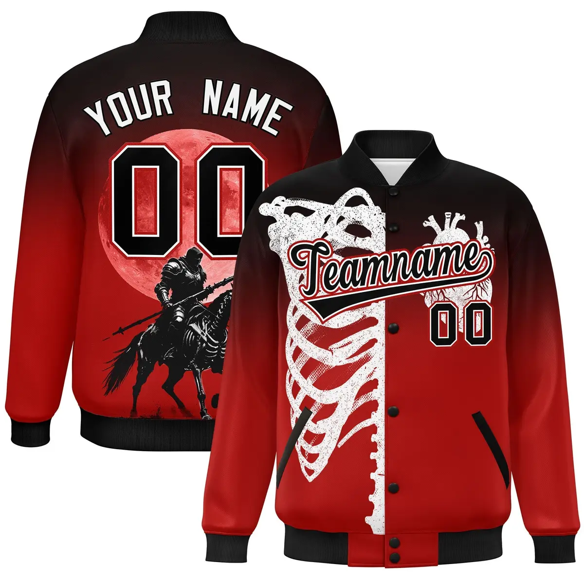 Black Red White Halloween Skeleton Varsity Jacket Moisture-Wicking