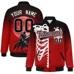 Black Red White Halloween Skeleton Varsity Jacket Moisture-Wicking 1
