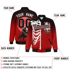 Black Red White Halloween Skeleton Varsity Jacket Moisture-Wicking 2