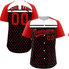 Black Red-White Raglan Sleeve Star Print Baseball Jersey