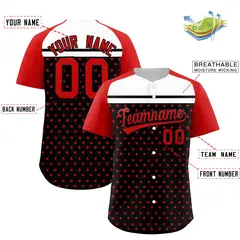 Black Red-White Raglan Sleeve Star Print Baseball Jersey 2