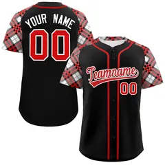 Black Red-White Raglan Sleeves Authentic Baseball Jersey 1