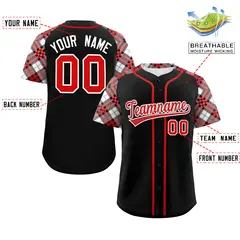 Black Red-White Raglan Sleeves Authentic Baseball Jersey 2