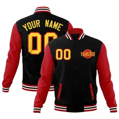 Black Red White Raglan Sleeves Cotton Letterman Jacket