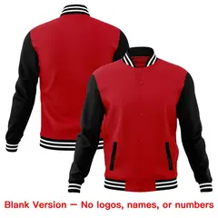 Black Red White Raglan Sleeves Full-Snap Letterman Cotton Jacket 6