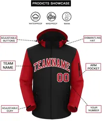 Black Red-White Raglan Sleeves Waterproof Jacket 2
