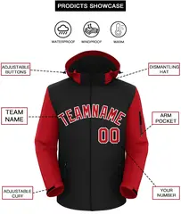 Black Red-White Raglan Sleeves Waterproof Jacket 2