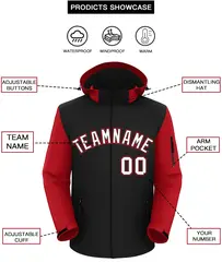 Black Red-White Raglan Sleeves Waterproof Jacket 2