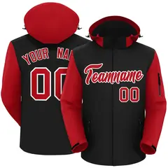 Black Red-White Raglan Sleeves Waterproof Jacket