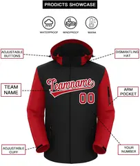 Black Red-White Raglan Sleeves Waterproof Jacket 2