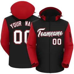 Black Red-White Raglan Sleeves Waterproof Jacket