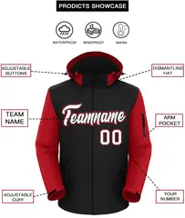 Black Red-White Raglan Sleeves Waterproof Jacket 2