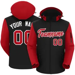 Black Red-White Raglan Sleeves Waterproof Jacket