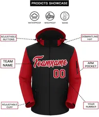 Black Red-White Raglan Sleeves Waterproof Jacket 2
