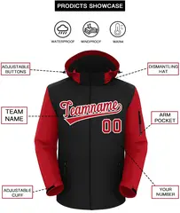 Black Red-White Raglan Sleeves Waterproof Jacket 2
