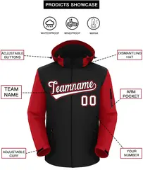 Black Red-White Raglan Sleeves Waterproof Jacket 2