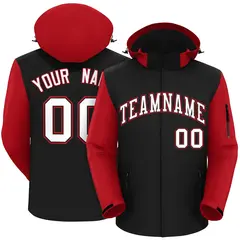 Black Red-White Raglan Sleeves Waterproof Jacket 1