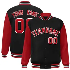 Black Red-White Raglan Varsity Full-Snap Letterman Jacket