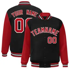 Black Red-White Raglan Varsity Full-Snap Letterman Jacket 1