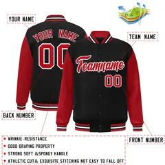 Black Red-White Raglan Varsity Full-Snap Letterman Jacket 2