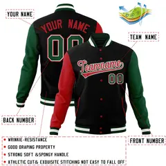 Black Red-White Raglan Varsity Full-Snap Letterman Jacket 4