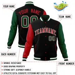 Black Red-White Raglan Varsity Full-Snap Letterman Jacket 4