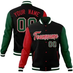 Black Red-White Raglan Varsity Full-Snap Letterman Jacket 1