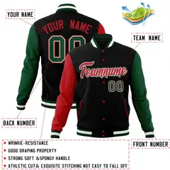 Black Red-White Raglan Varsity Full-Snap Letterman Jacket 4