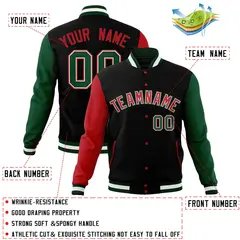 Black Red-White Raglan Varsity Full-Snap Letterman Jacket 4