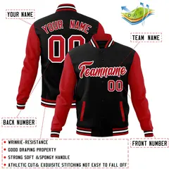 Black Red-White Raglan Varsity Full-Snap Letterman Jacket 4