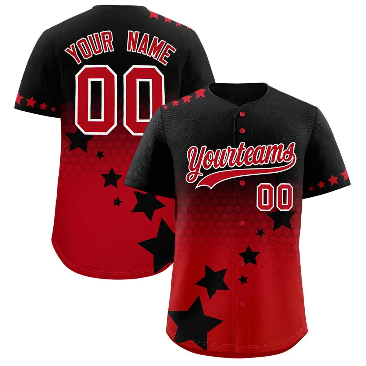 Black Red White Rising Stars Gradient Baseball Jersey