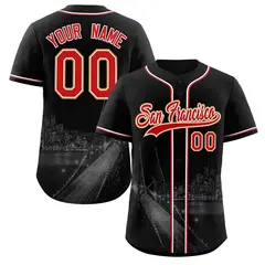 Black Red-White San Francisco City Skyline Baseball Jersey