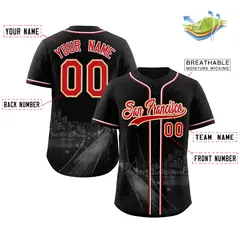 Black Red-White San Francisco City Skyline Baseball Jersey 2