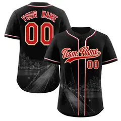 Black Red-White San Francisco City Skyline Baseball Jersey