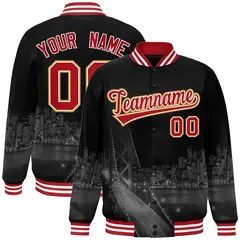 Black Red-White San Francisco Skyline Varsity Full-Snap Track Jacket