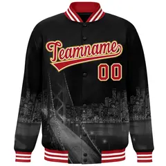 Black Red-White San Francisco Skyline Varsity Full-Snap Track Jacket 3