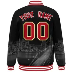 Black Red-White San Francisco Skyline Varsity Full-Snap Track Jacket 4