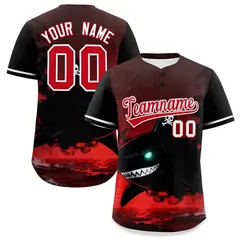 Black Red White Shark Graffiti Pattern Baseball Jersey 1