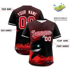 Black Red White Shark Graffiti Pattern Baseball Jersey 2