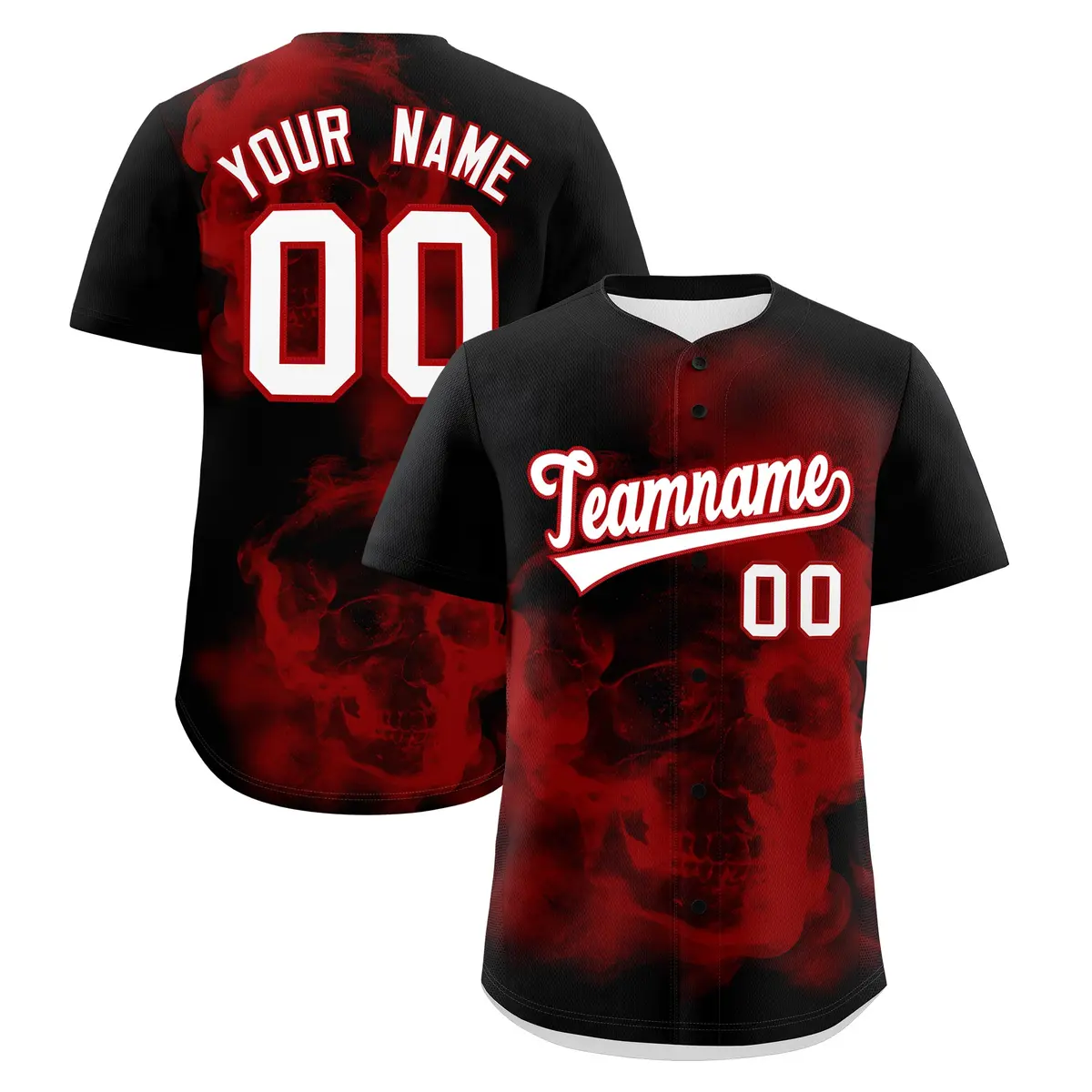 Black Red White Skeleton Graffiti Baseball Jersey