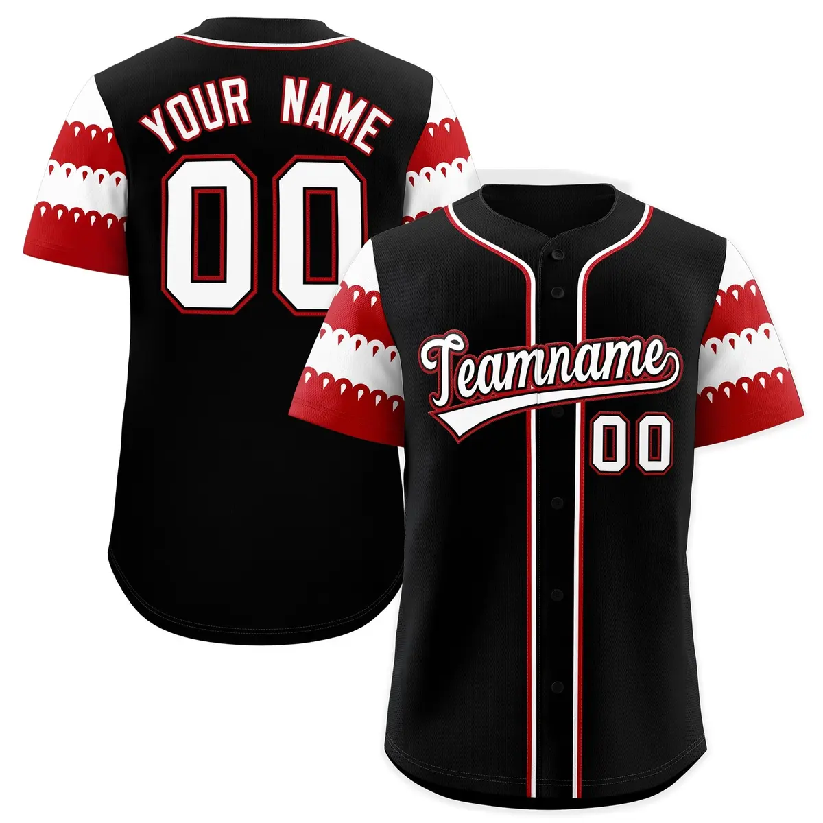Black Red White Sleeve Flag Lace Baseball Jersey