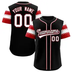 Black Red White Sleeve Flag Lace Baseball Jersey 1