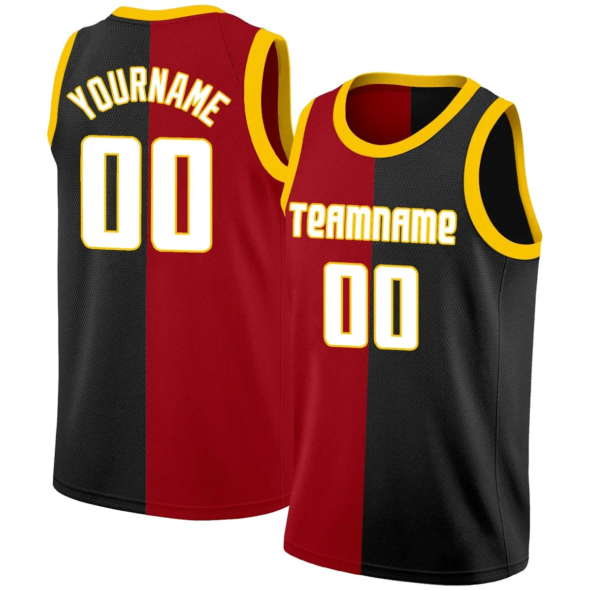 Black Red-White Split Fashion Basketball Jersey