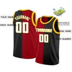 Black Red-White Split Fashion Basketball Jersey 2